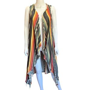 Striped Sleeveless Waterfall Hem Cardigan Vest By L&B Multicolor Size S